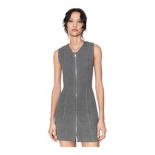 Zara Knit Mini Dress Wool Blend Gray Bodycon Front Zipper Fall Winter Small NWT