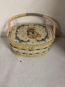 Rare Tienshan Country Bear Sewing Basket Box Theodore Adorable Vintage W/extras