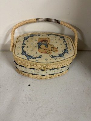 Rare Tienshan Country Bear Sewing Basket Box Theodore Adorable Vintage W/extras