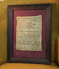 Antique Sampler Early Alphabet Needlepoint Embroidery Folk Art Decor 10