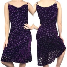 Vtg Y2K Velvet Burnout Cowl Neck Dark Fairycore Whimsigoth Midi Dress Purple - 4