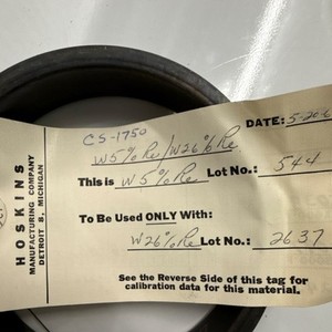 Hoskins High Temperature Thermocouple Wire W 5% Re 0.026 in dia 26 ft CS-1750