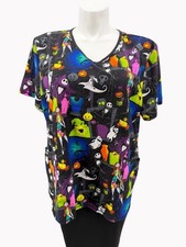 Disney Nightmare Before Christmas Scrub Top 2XL V-Neck Short Sleeve Halloween Pr