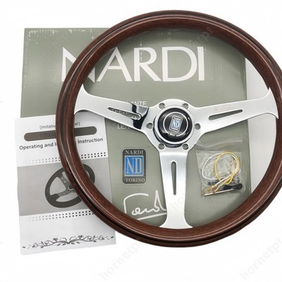 NARDI Classic 360mm Mahogany Wood Steering Wheel with Silver Chrome Finish