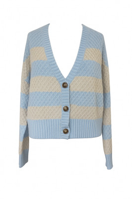 Ruby Moon Strickjacke Gr. Large blau beige Streifen flauschig Oversize weich Strick kuschelig