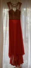 Sherri Hill Prom Formal Rhinestone Coral/Beige Floor Length Gown Dress Sz. 12