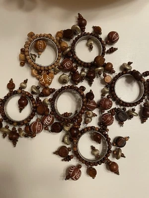 Napkin Rings Set of 6 Wooden Beaded - Image 1 of 4