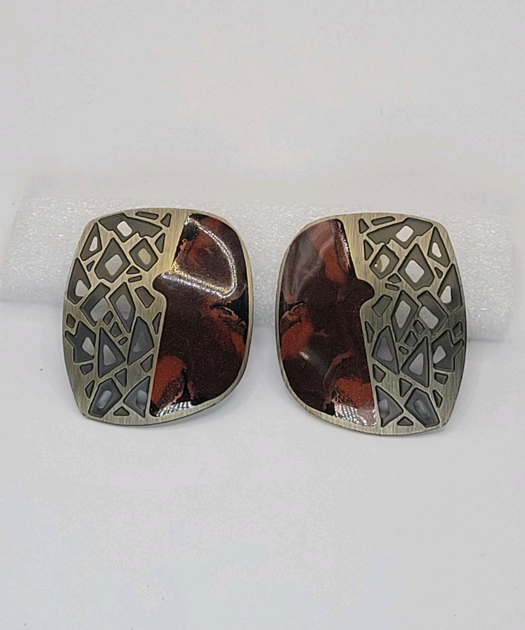 Authentic 80s Statement Earrings Tortoiseshell Br… - image 2