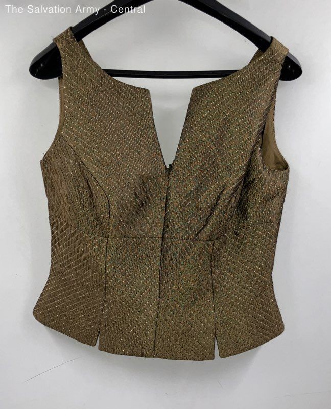 JS Collections Womens Olive Green Sleeveless Split Neck Blouse Top Size 8