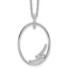 Sterling Silver Rhodium-plated Round Diamond Open Oval Necklace