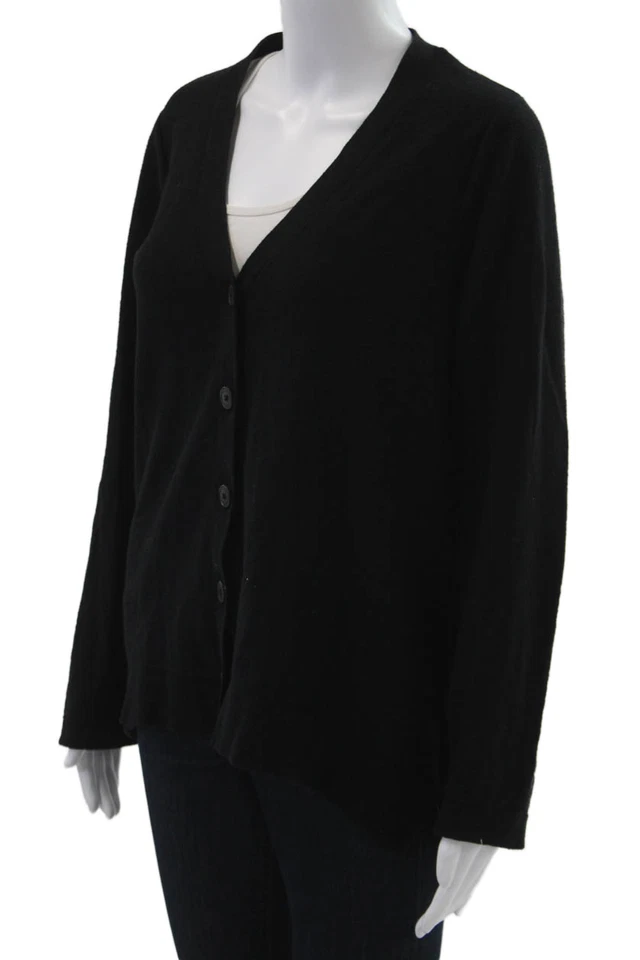Cárdigan Donna Karan Mujer Negro Cuello en V Manga Larga Algodón Lino Talla S Foto 2 de 4