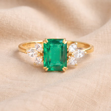 Octagon Cut Emerald & Marquise Cut Moissanite Engagement Ring, Promise Ring