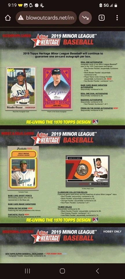 2019 Topps Heritage Minor League Baseball Hobby Box CAL RALEIGH ( MINOR LEAGUE)  - Image 4 of 4