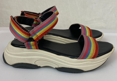 Gianni Bini Straight Fire Platform Colorful Rainbow Sandals 7 Strappy Granola