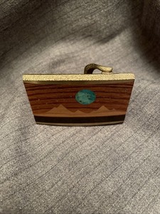 SW MTN TURQUOISE MOON WOOD BRASS BELT BUCKLE! VINTAGE! RARE! SST! 