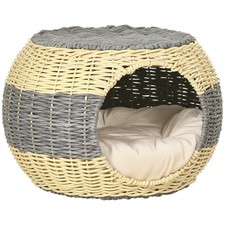 PawHut Casetta per Gatti in Vimini, Letto per Gatti Rialzato in Rattan con Cuscino Morbido, 40 x 30 cm