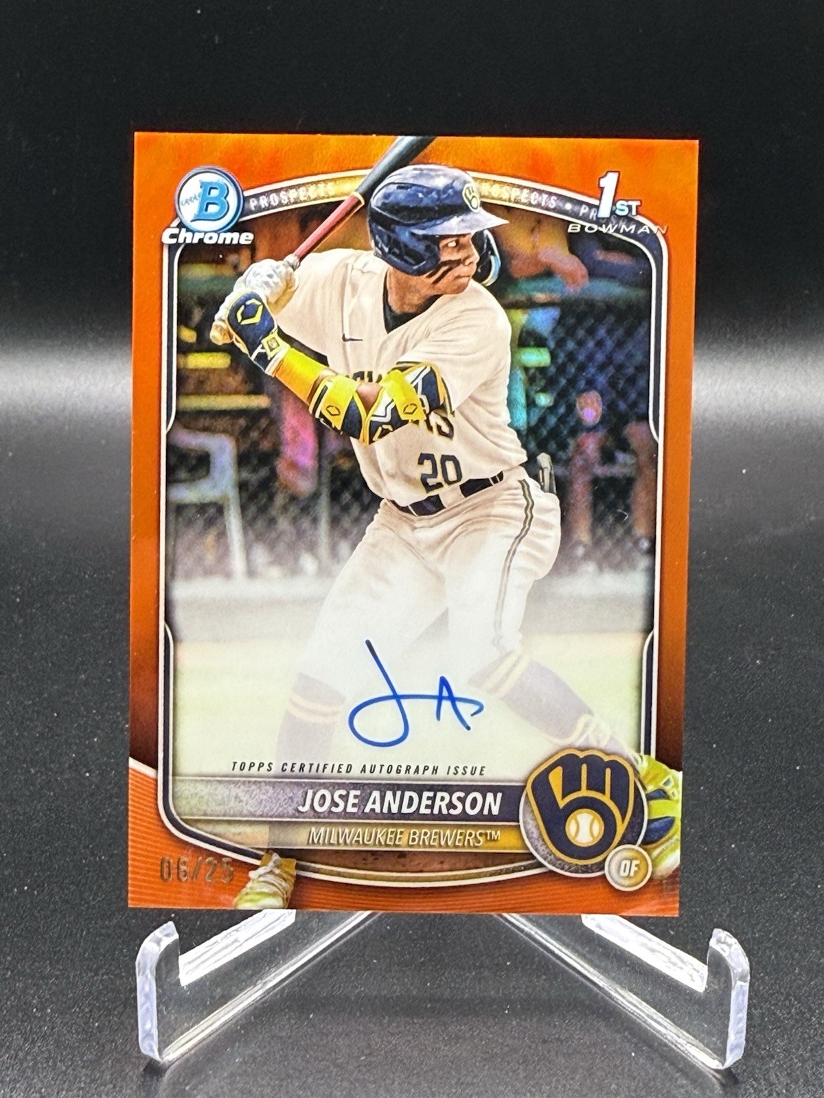 2025 Bowman Chrome Prospects Autograph Jose Anderson #CPA-JA Orange 6/25 Brewers