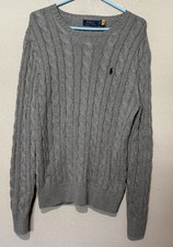 Polo Ralph Lauren Men's Small Gray Cable Knit Cotton Pullover Sweater DD23