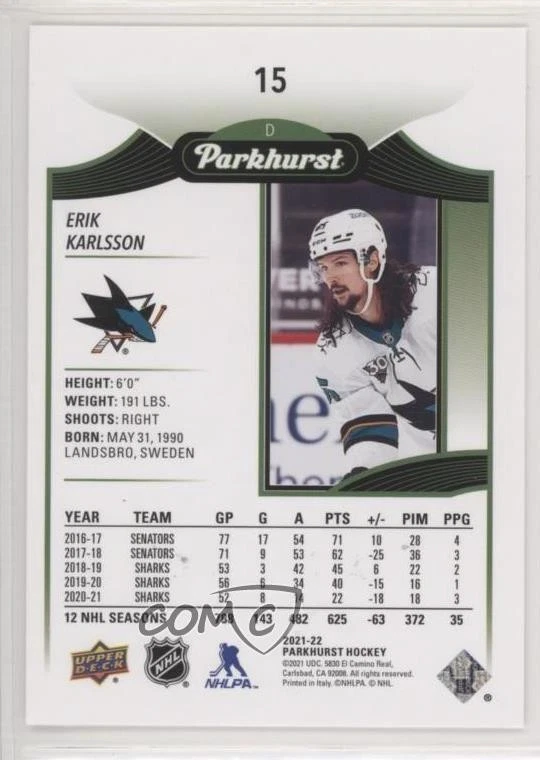 2021-22 Upper Deck Parkhurst Gold Lite FX Erik Karlsson #15 - Image 2 of 2