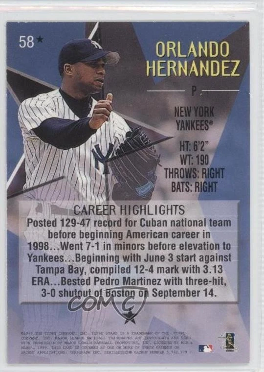 1999 Topps Stars 1 Star Orlando Hernandez #58 - Image 2 of 2