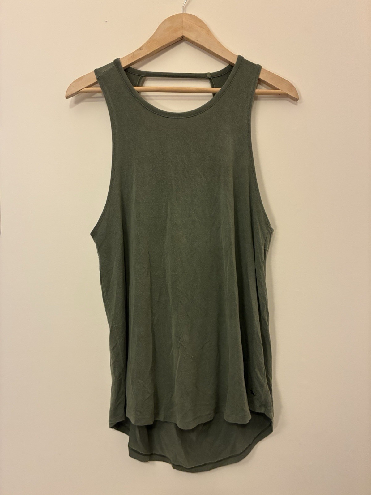 American Eagle Soft & Sexy Tank Women's Solid Olive Green Sheer Open Back Tank M