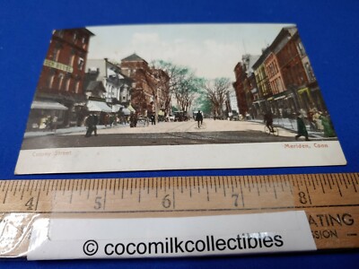 Postcard 1907 Colony Street Meriden Connecticut Buildings Bicycles ...
