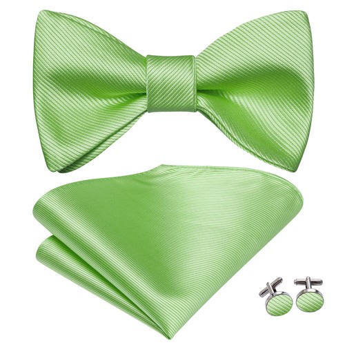 Striped Black Mens Bow Tie Set Hakerchief Cufflinks Wedding Prom Gift 3pcs Set - Picture 78 of 324