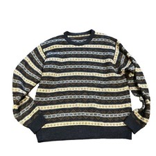Vintage Grandpa Knit Sweater Men  s Large Multicolor Crewneck Pattern 90  s Ski 80