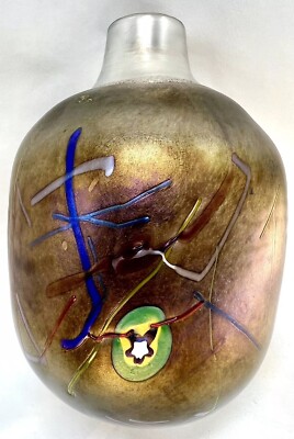 Kosta Boda Bottle Vase Blown Glass Confetti Tornado Eye Fireworks SIGNED Vallien