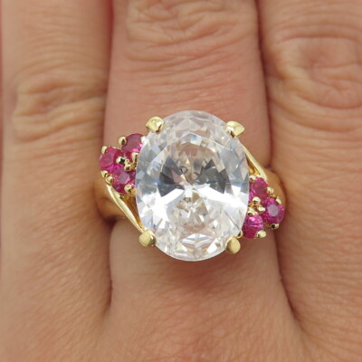 925 Sterling Silber Ring vergoldet echter Rubin & Ovalschliff C Z Größe 7