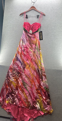 RIVA DESIGNS - Strapless Green Fushia Gown Dress Size 6