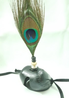 Falconry Arab Black Hood With Genuine Peacock Feather Plume Pure Leather