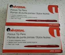 Universal Porous Stick Marker Pens 2 Boxes Red Med Point 24 Total Pens 