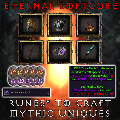 Diablo 4 💥ETERNAL (NON-SEASON) SOFTCORE 💥 RUNES FOR UBER | MYTHIC UNIQUE CRAFT