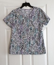Scrubstar Multicolor Leopard Print 2 Pocket Scrub Top Size S