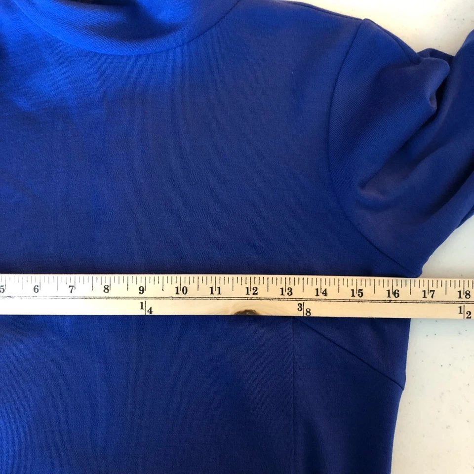 Worth Womens Sheath Dress Blue Mock Neck Wool Blend 3/4 Sleeve Back Zipper 4 - Image 3 of 4