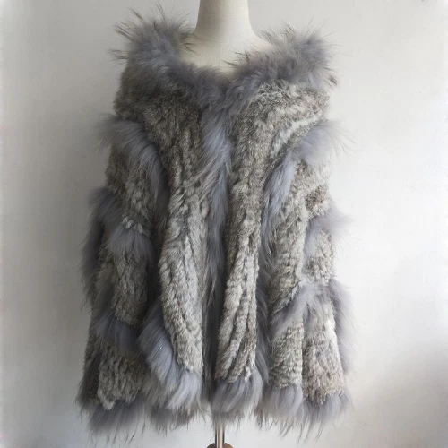 Poncho de piel de conejo real tejido para mujer con capucha talla grande capa de piel con capucha real Foto 4 de 4