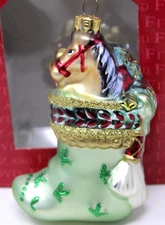 Fitz and Floyd Glass Ornament Horse in Stocking Greg Stocking In Box w/ Tag D15