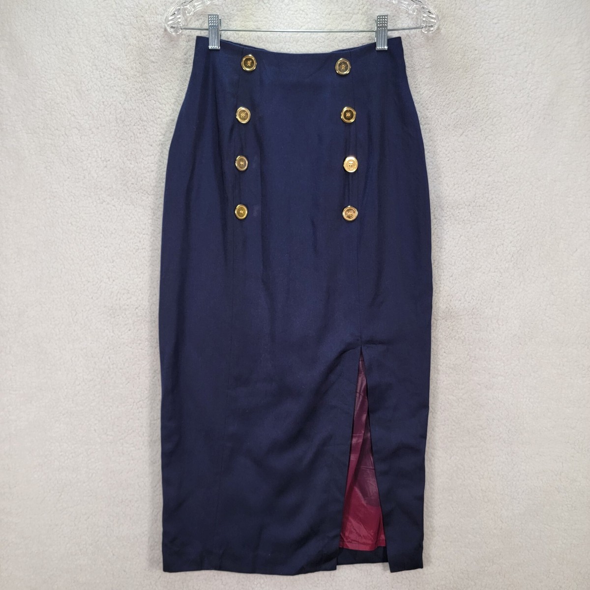 Vtg Y2K Navy Blue High Waist Sailor Preppy Straight Pencil Womens
