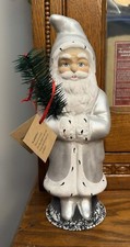 Ino Schaller Paper Mache Candy Container Santa Gray W/Tree 11  Signed  Tag