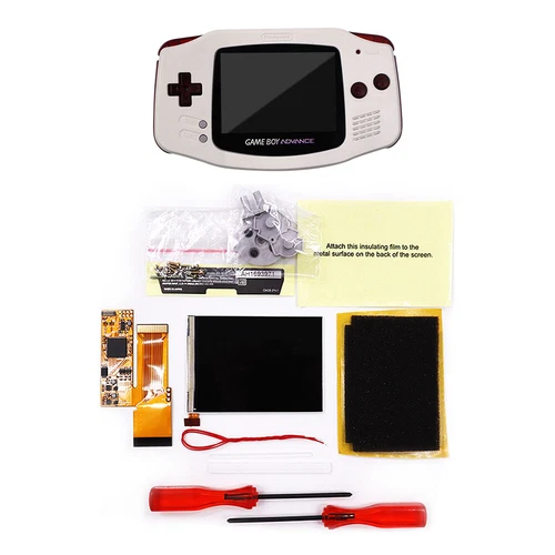 GBA 10 Levels Brightness V2 IPS Backlight LCD Mod & Shell With Clear Red Buttons