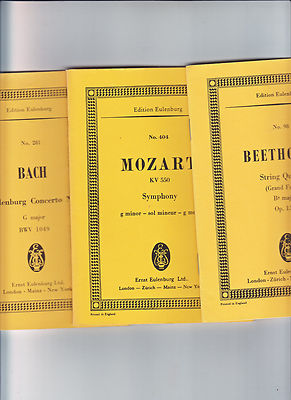 LOT 4 w 3 EULENBERG SCORES-BEETHOVEN QUARTET/MOZART G MIN SYM/QUAR/BRANDENBURG 4