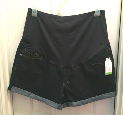 Pantalones cortos de jean de maternidad para mujer, talla XL-2XL, lavado oscuro, 5 bolsillos, puño, banda para el vientre - Imagen 1 de 12