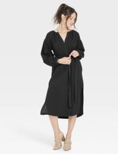 Women's Balloon Long Sleeve Tie-Front Shirtdress - Universal Thread Black Sz M