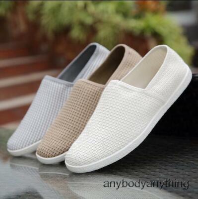 Casual Mens Loafers Breathable Canvas Flat Linen Pull on Driving Moccasins Shoes