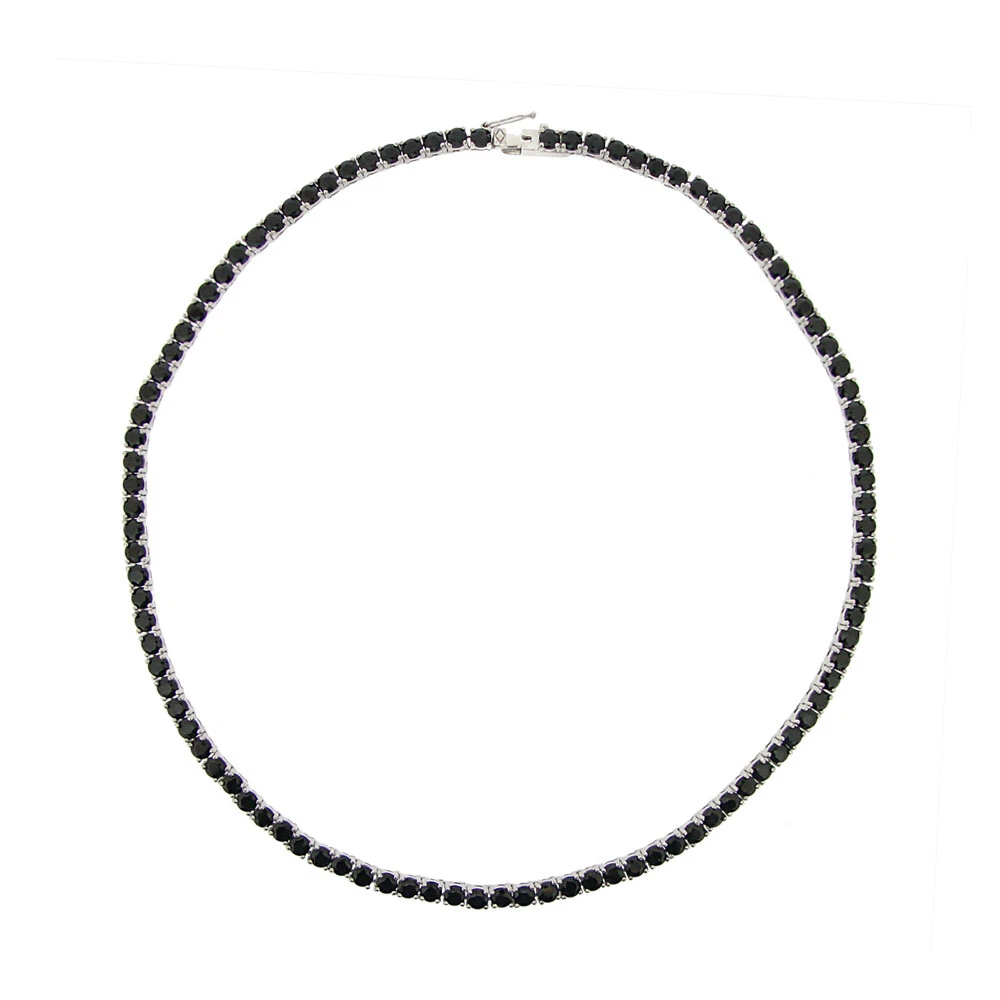 925 Silver 32.5ct Black Spinel Tennis Necklace 17.5