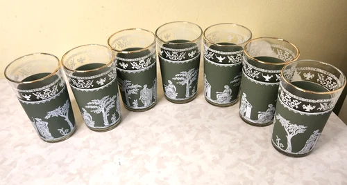 7 Vintage Wedgwood Jasperware Hellenic Jeanette Green Grecian Juice 6 Oz  p6