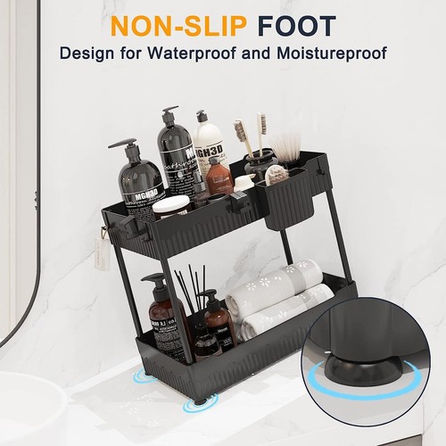 Space-Saving Kitchen and Bathroom Storage Rack with Hanging Accessories - Picture 8 of 9