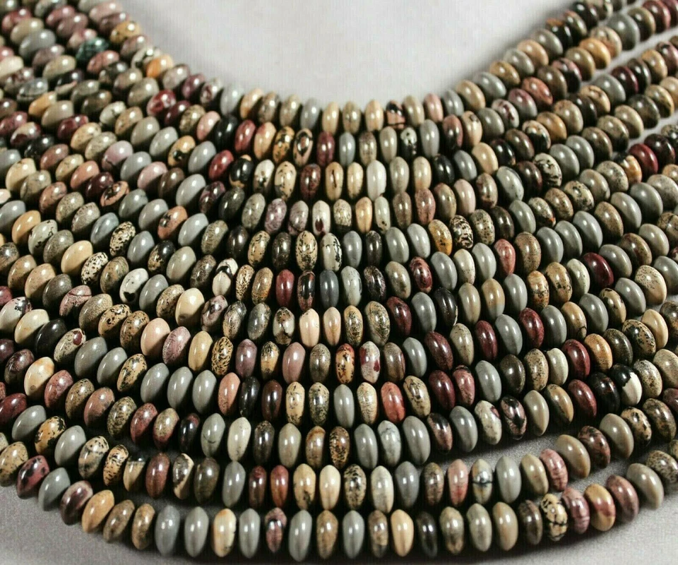 NATURAL ARTISTIC DENDRITIC JASPER 5x8MM RONDELLE  BEADS 16" STRAND  - Image 2 of 2