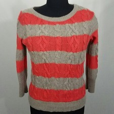 Ann Taylor LOFT Pink Gray Cable Crewneck Sweater Size M